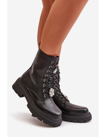 Women's Eco Leather Worker Boots With Pins Black Kristines
