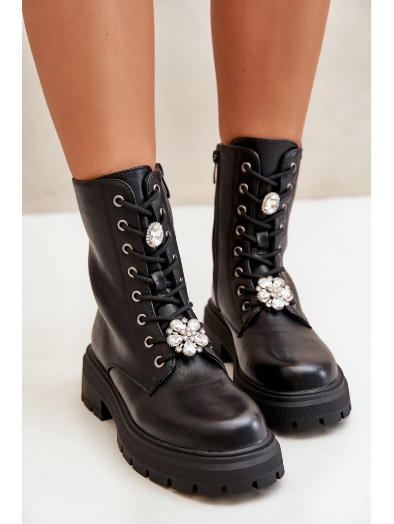 Women's Eco Leather Worker Boots With Pins Black Kristines