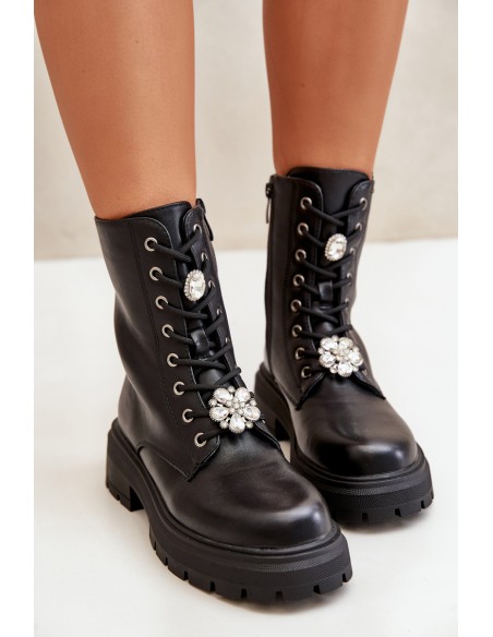 Women's Eco Leather Worker Boots With Pins Black Kristines