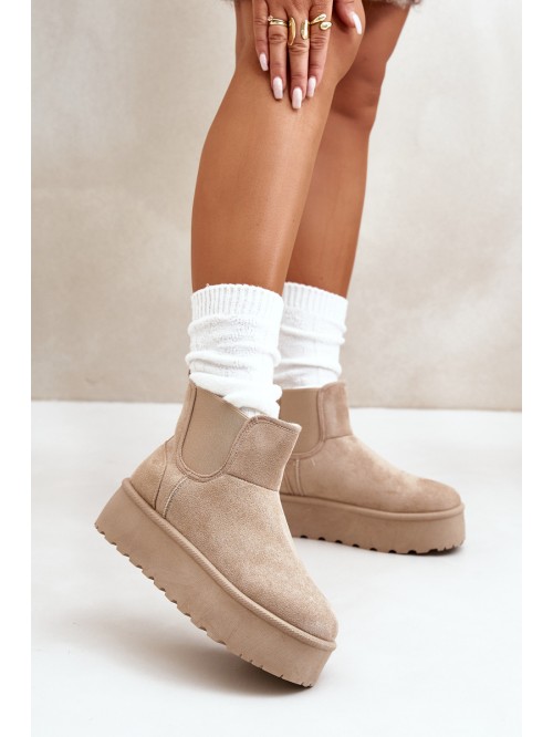 Women's Platform Snow Boots With Elastic Inserts Light Beige Rialine 2