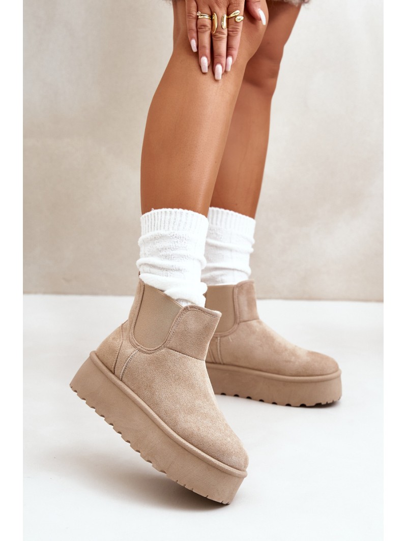 Women's Platform Snow Boots With Elastic Inserts Light Beige Rialine