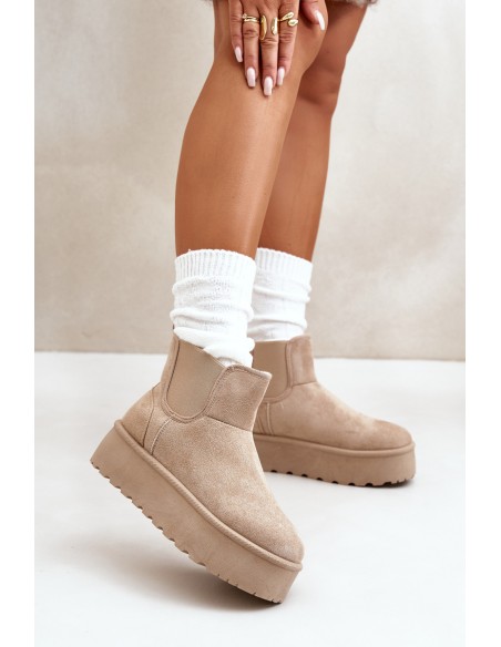 Women's Platform Snow Boots With Elastic Inserts Light Beige Rialine