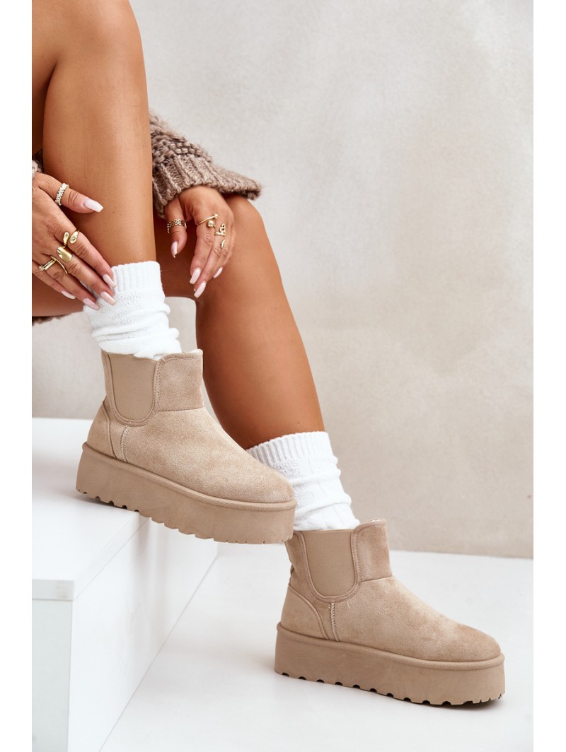 Women's Platform Snow Boots With Elastic Inserts Light Beige Rialine