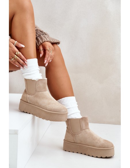 Women's Platform Snow Boots With Elastic Inserts Light Beige Rialine
