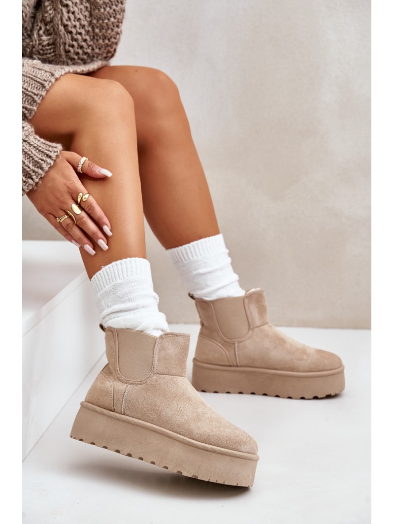 Women's Platform Snow Boots With Elastic Inserts Light Beige Rialine