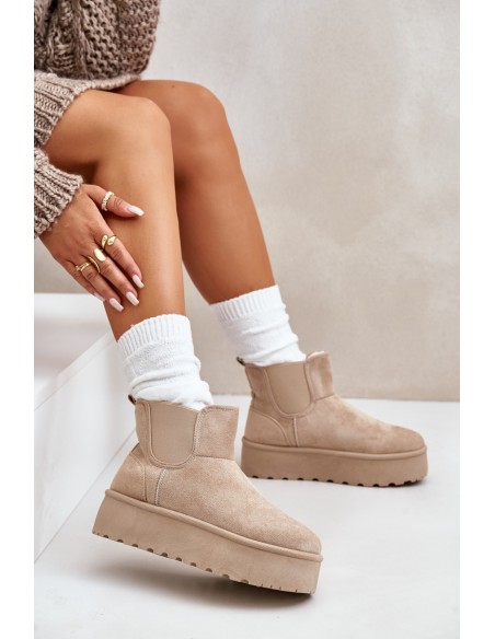 Women's Platform Snow Boots With Elastic Inserts Light Beige Rialine