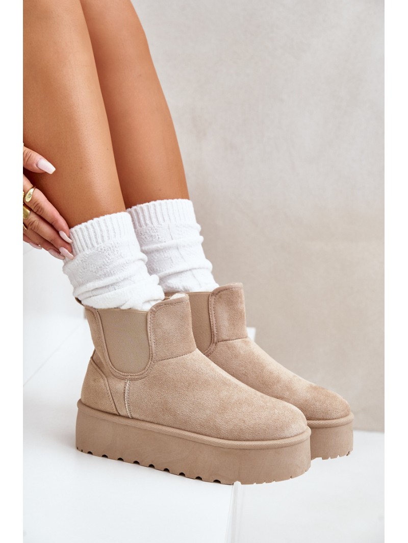 Women's Platform Snow Boots With Elastic Inserts Light Beige Rialine