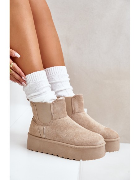 Women's Platform Snow Boots With Elastic Inserts Light Beige Rialine