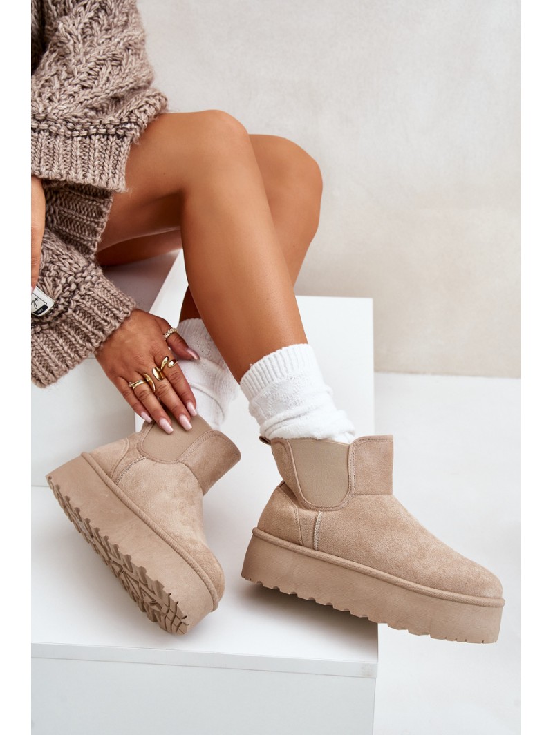 Women's Platform Snow Boots With Elastic Inserts Light Beige Rialine