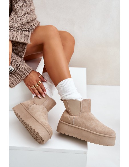 Women's Platform Snow Boots With Elastic Inserts Light Beige Rialine