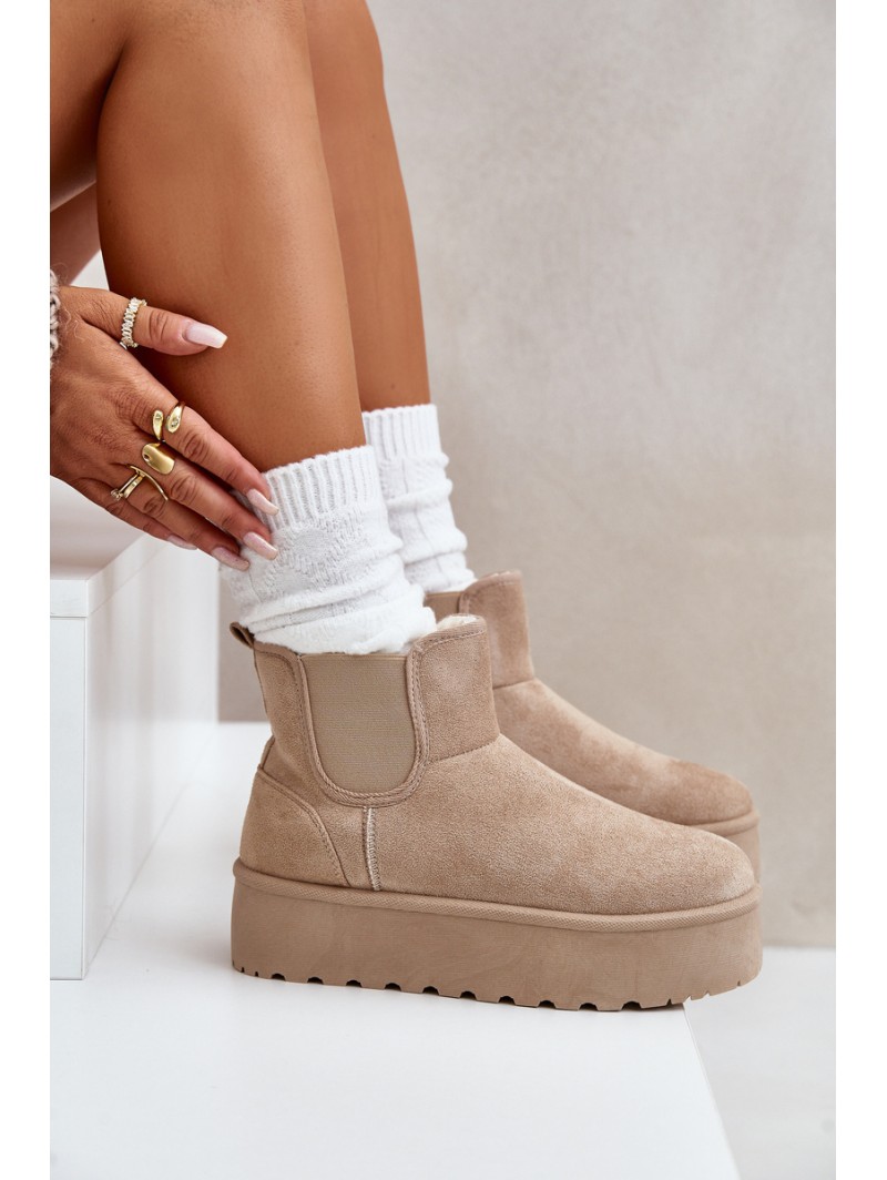 Women's Platform Snow Boots With Elastic Inserts Light Beige Rialine