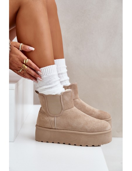 Women's Platform Snow Boots With Elastic Inserts Light Beige Rialine