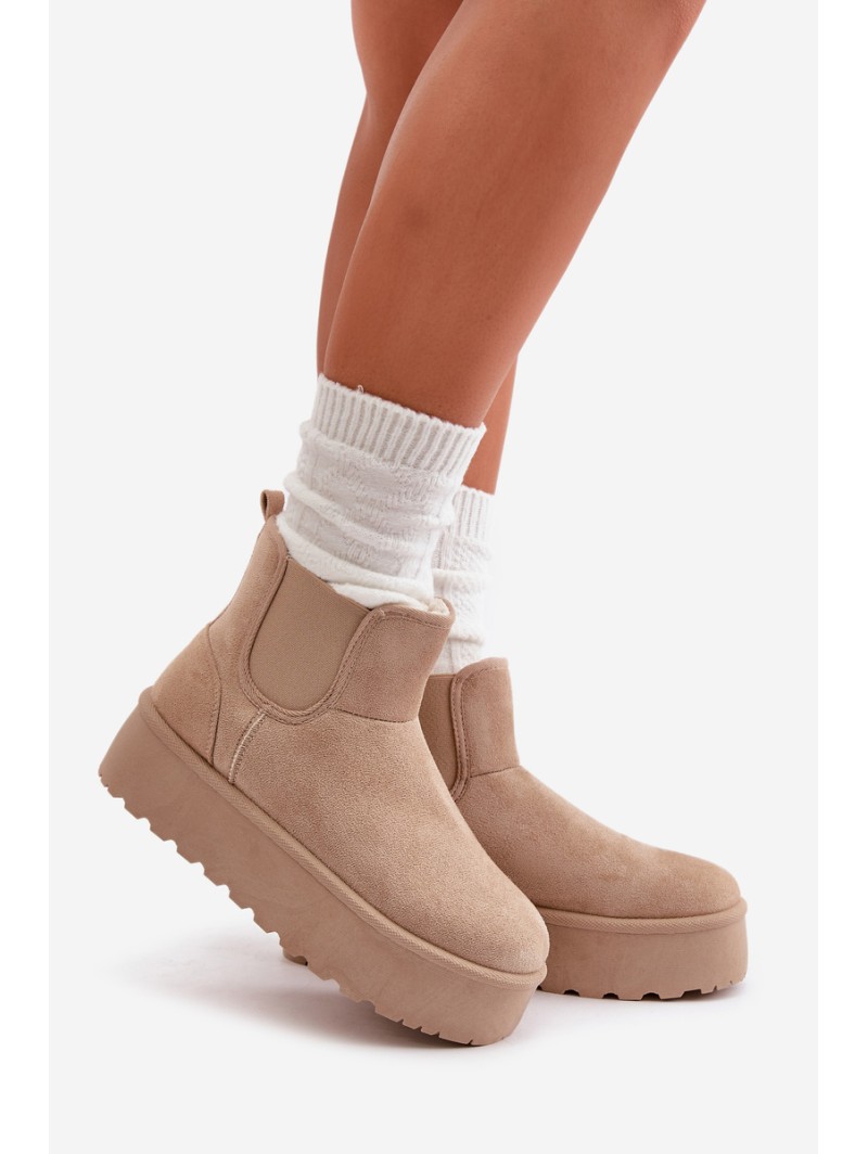 Women's Platform Snow Boots With Elastic Inserts Light Beige Rialine