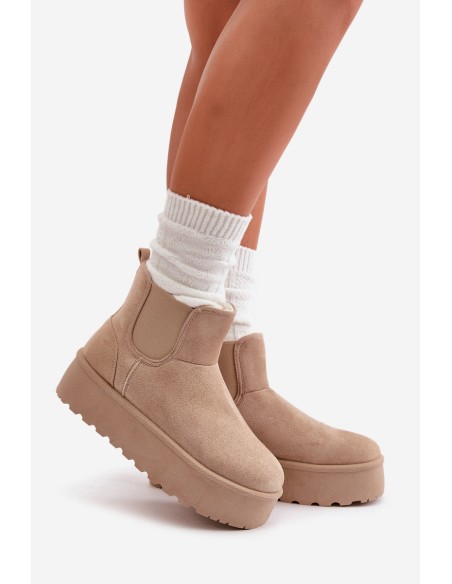 Women's Platform Snow Boots With Elastic Inserts Light Beige Rialine