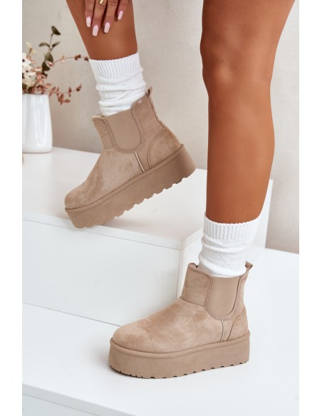 Women's Platform Snow Boots With Elastic Inserts Light Beige Rialine