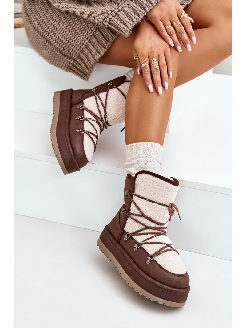 Women's Snow Boots On Platform With Lacing Brown Riaviana