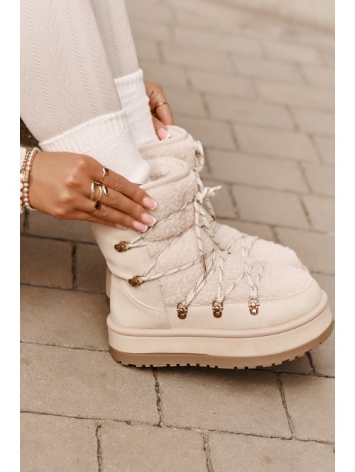 Ladies Platform Snow Boots With Lacing Light Beige Riaviana 2
