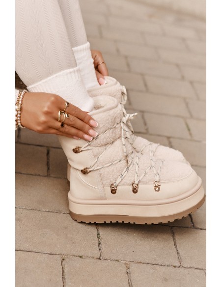 Ladies Platform Snow Boots With Lacing Light Beige Riaviana