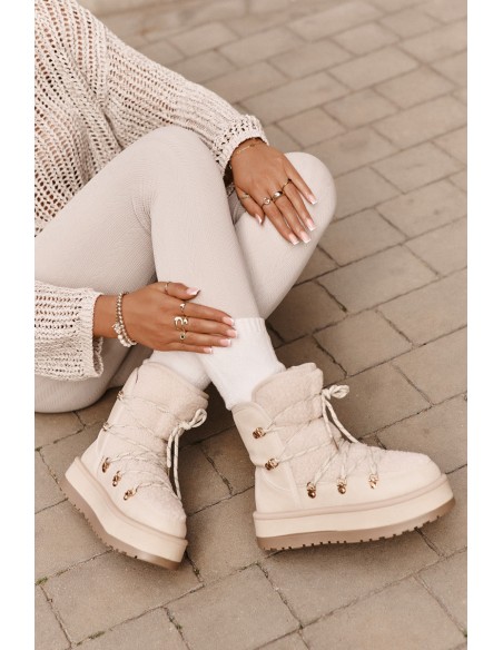 Ladies Platform Snow Boots With Lacing Light Beige Riaviana