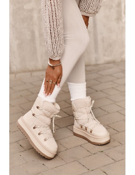Ladies Platform Snow Boots With Lacing Light Beige Riaviana
