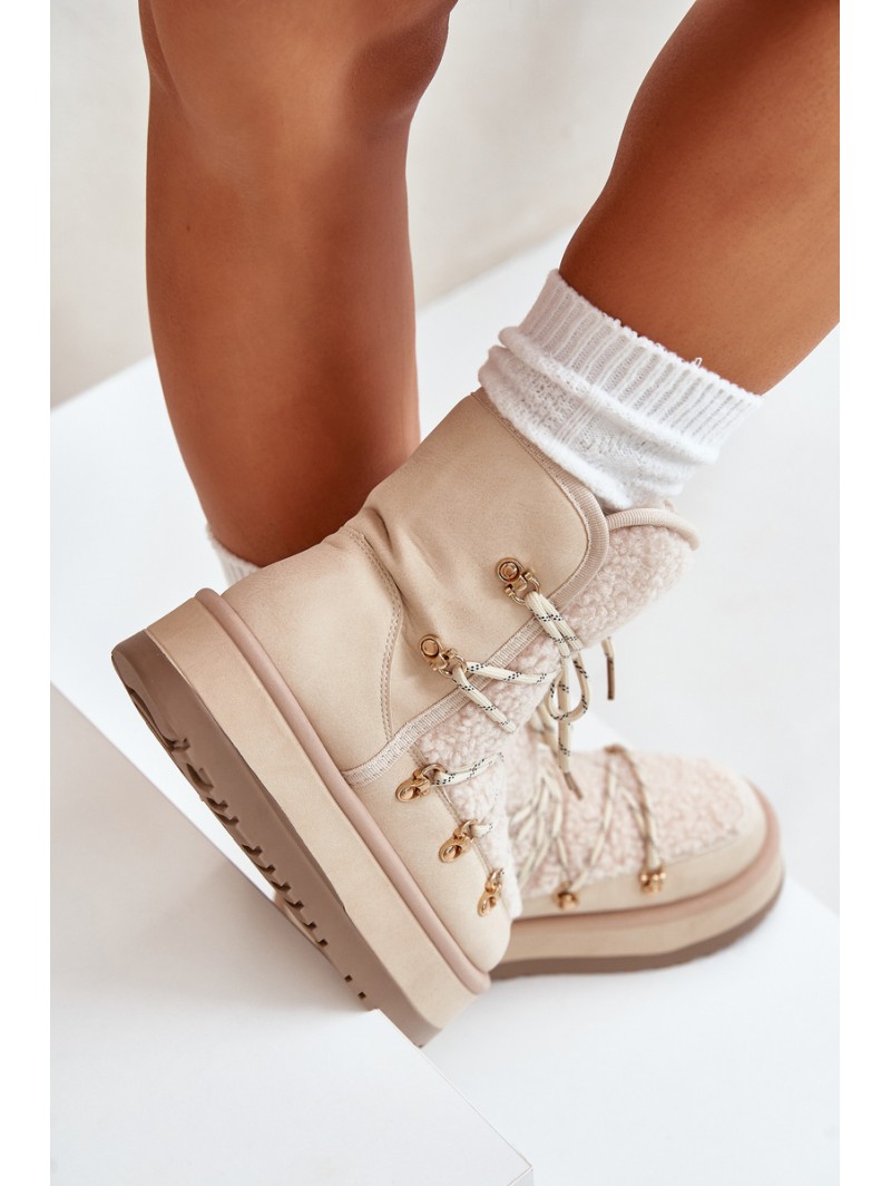 Ladies Platform Snow Boots With Lacing Light Beige Riaviana