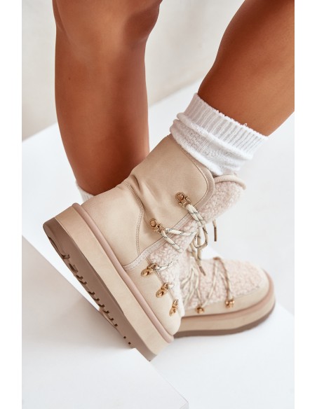 Ladies Platform Snow Boots With Lacing Light Beige Riaviana