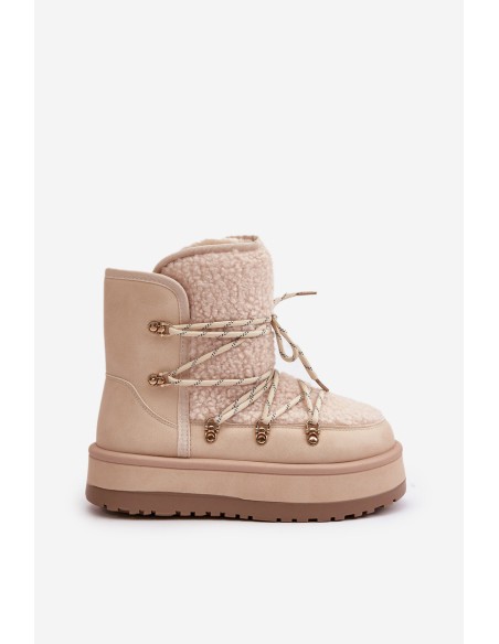 Ladies Platform Snow Boots With Lacing Light Beige Riaviana