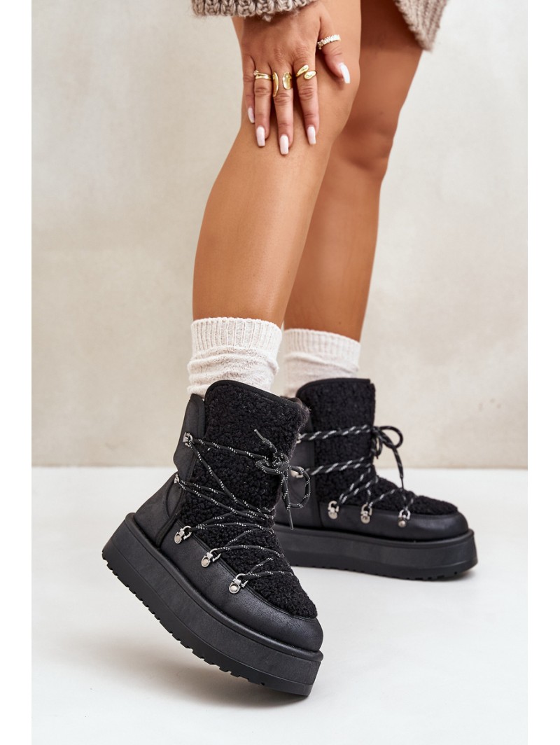 Women's Snow Boots On Platform With Lacing Black Riaviana