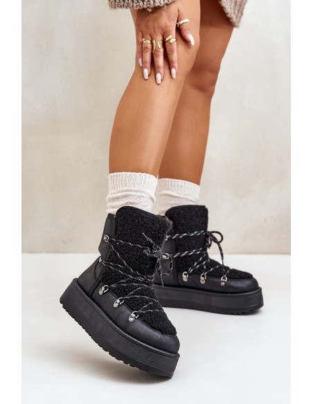 Women's Snow Boots On Platform With Lacing Black Riaviana