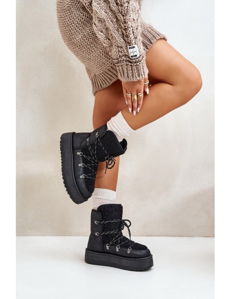 Women's Snow Boots On Platform With Lacing Black Riaviana