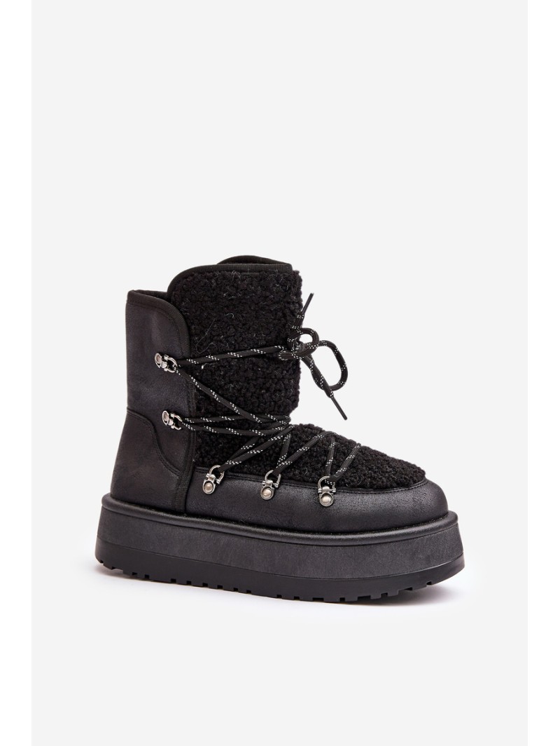 Women's Snow Boots On Platform With Lacing Black Riaviana