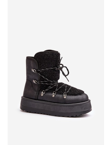 Women's Snow Boots On Platform With Lacing Black Riaviana
