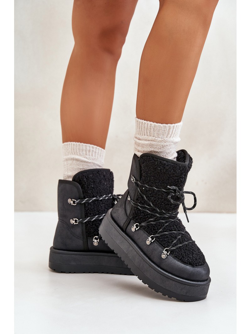 Women's Snow Boots On Platform With Lacing Black Riaviana