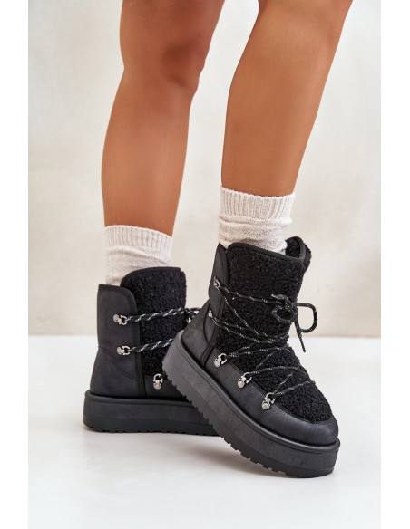 Women's Snow Boots On Platform With Lacing Black Riaviana