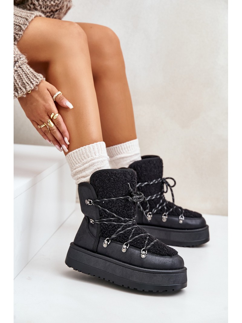 Women's Snow Boots On Platform With Lacing Black Riaviana