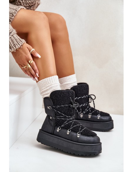 Women's Snow Boots On Platform With Lacing Black Riaviana