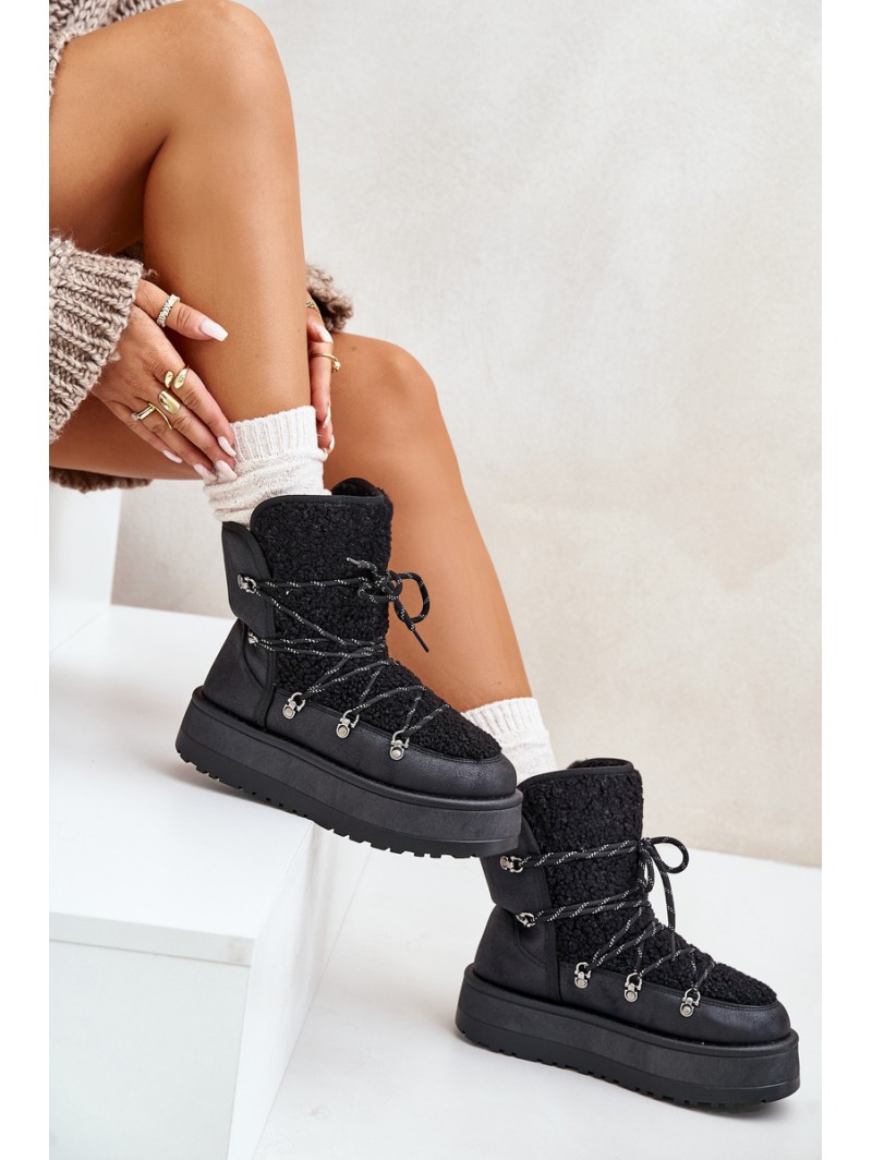 Women's Snow Boots On Platform With Lacing Black Riaviana