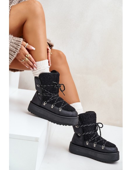 Women's Snow Boots On Platform With Lacing Black Riaviana