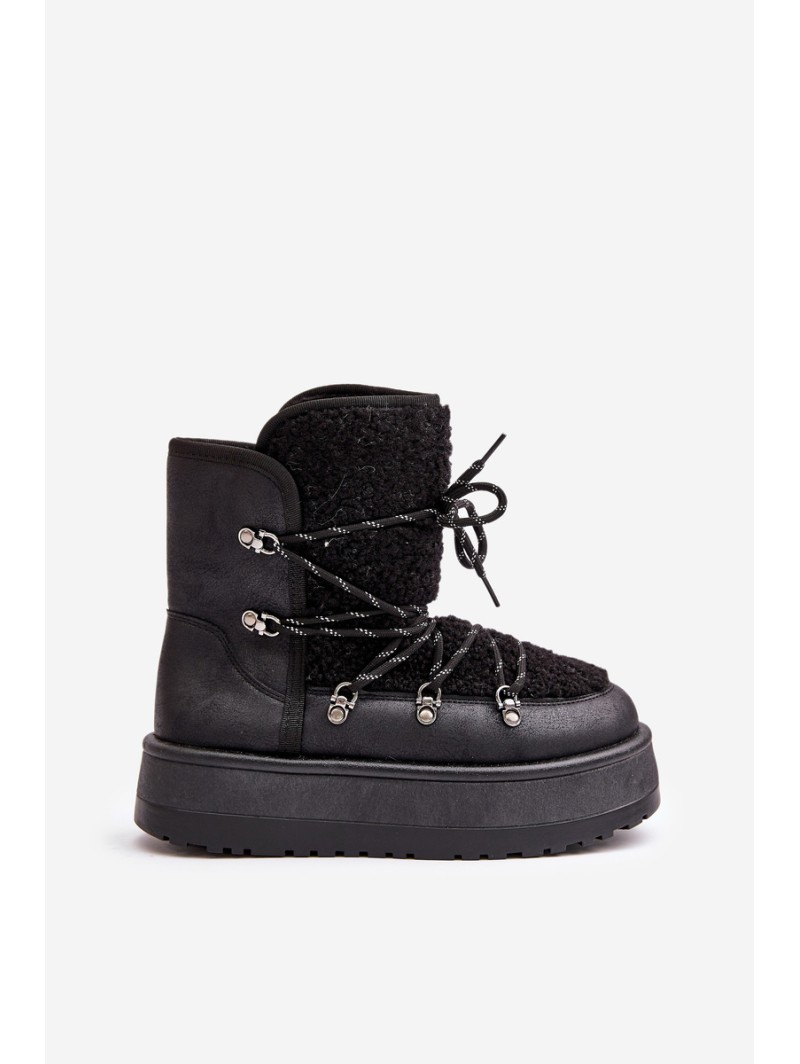Women's Snow Boots On Platform With Lacing Black Riaviana