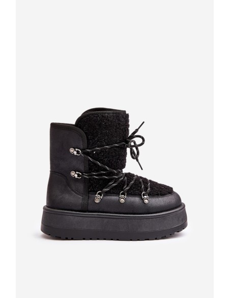 Women's Snow Boots On Platform With Lacing Black Riaviana