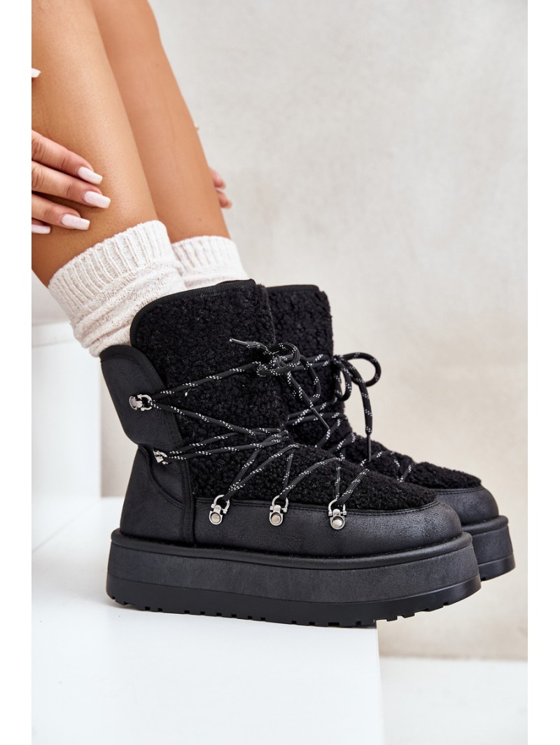Women's Snow Boots On Platform With Lacing Black Riaviana