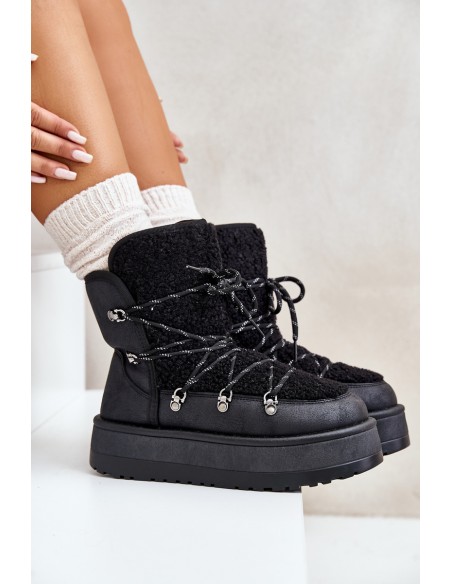 Women's Snow Boots On Platform With Lacing Black Riaviana