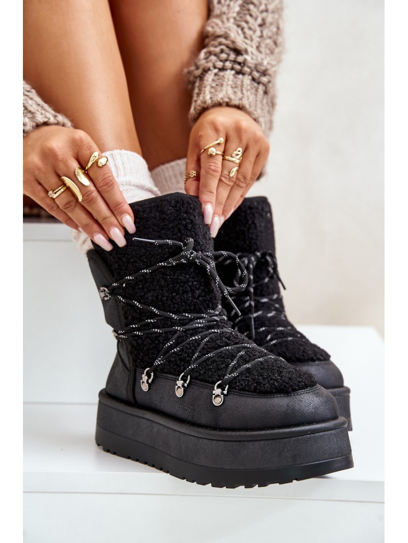 Women's Snow Boots On Platform With Lacing Black Riaviana