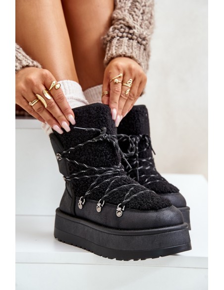 Women's Snow Boots On Platform With Lacing Black Riaviana
