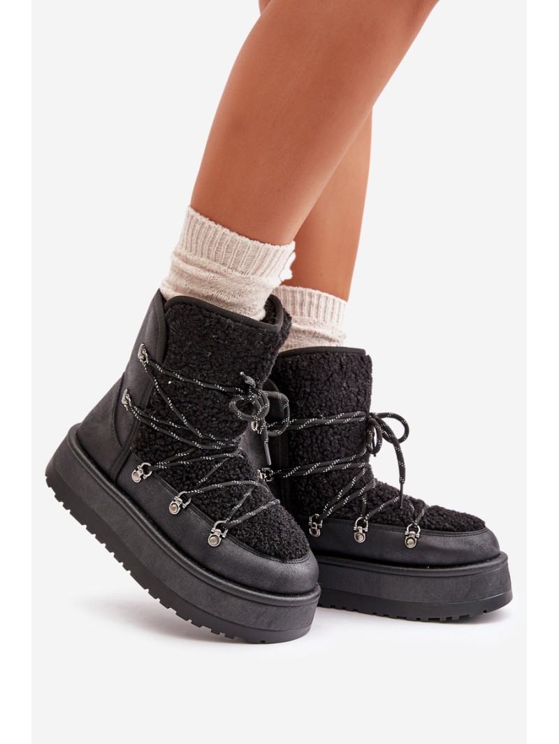 Women's Snow Boots On Platform With Lacing Black Riaviana