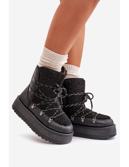 Women's Snow Boots On Platform With Lacing Black Riaviana