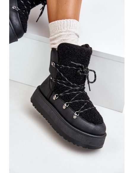 Women's Snow Boots On Platform With Lacing Black Riaviana
