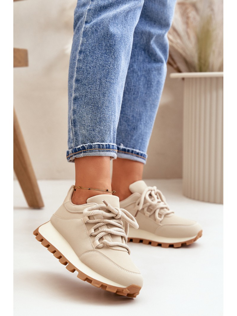 Sports Shoes Sneakers On Platform Made Of Eco Leather Beige Riadella