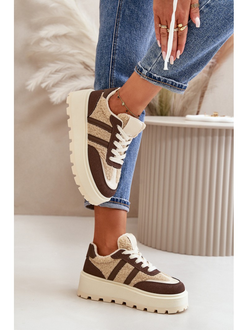 Warm Women's Platform Sneakers with Fur Brown Daivlene