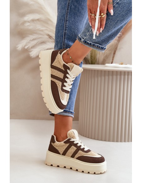 Warm Women's Platform Sneakers with Fur Brown Daivlene